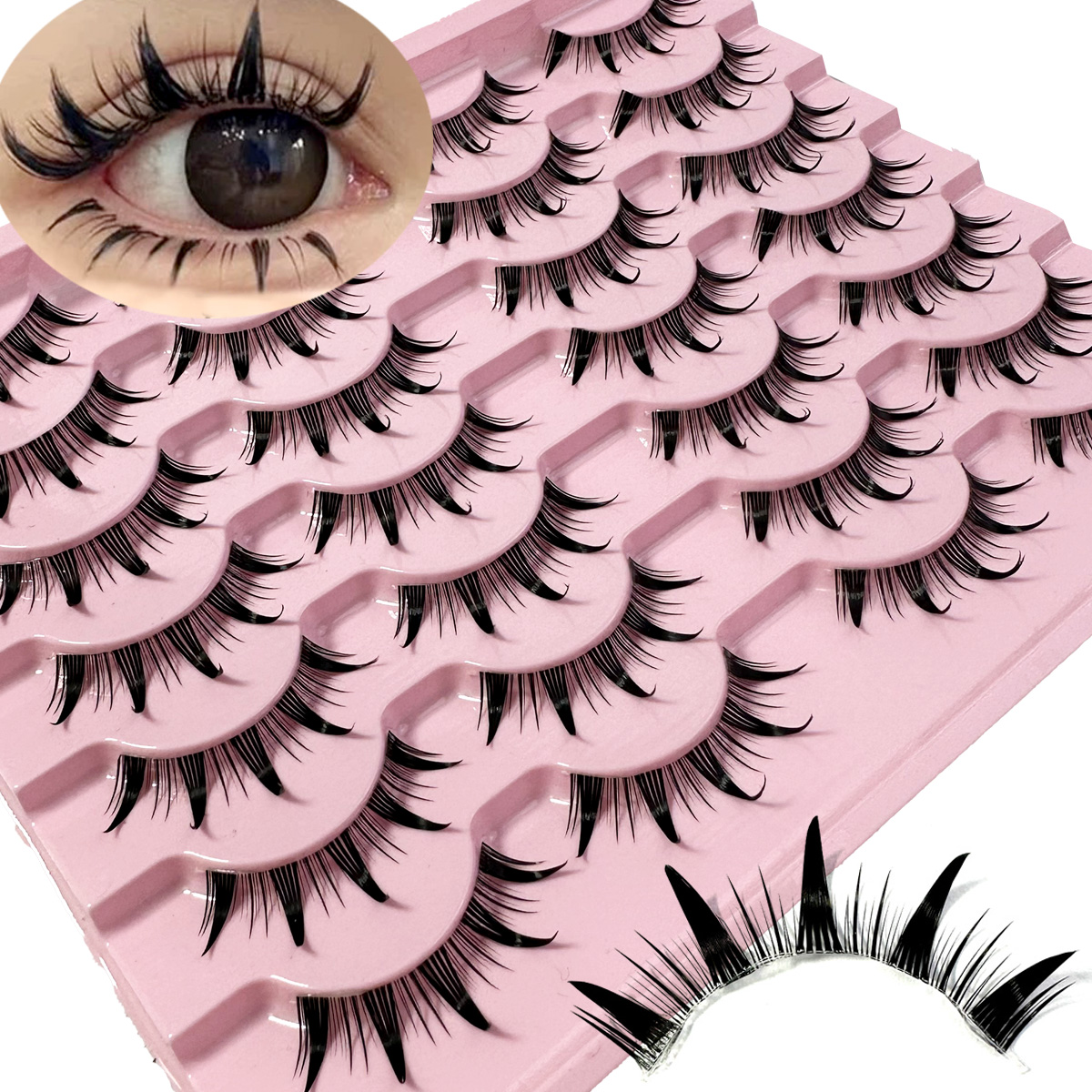 Eyelash Extension Wet Look - 5/7/14Pairs Manga Lashes with Clear Band