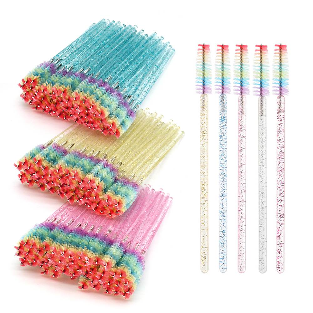 Eyelash Extension Guide - 50PCS Rainbow Crystal Eyelash Makeup Brushes