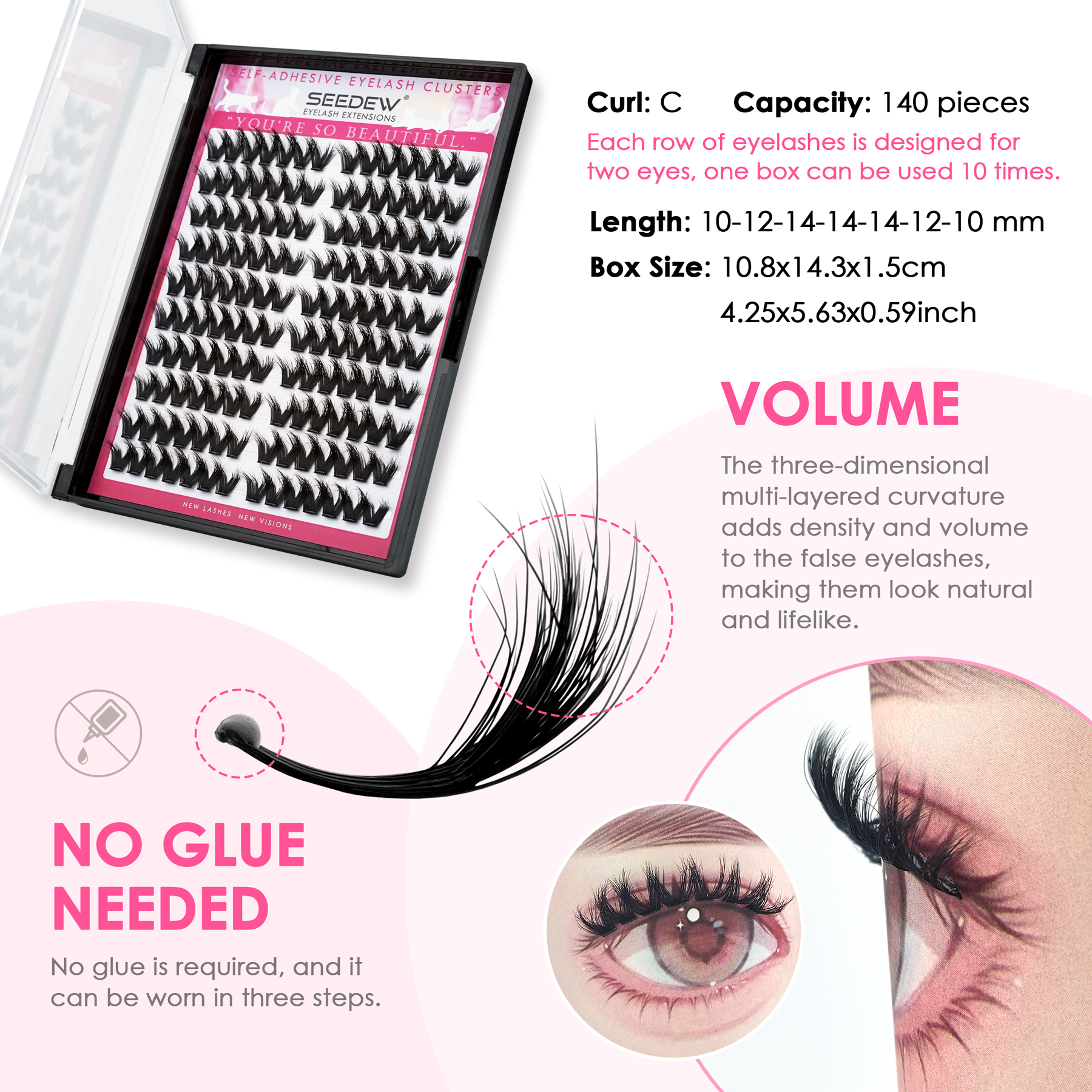 SEEDEW 3D V-shaped Thick False - Eyelash Extension With Glue recension och pris